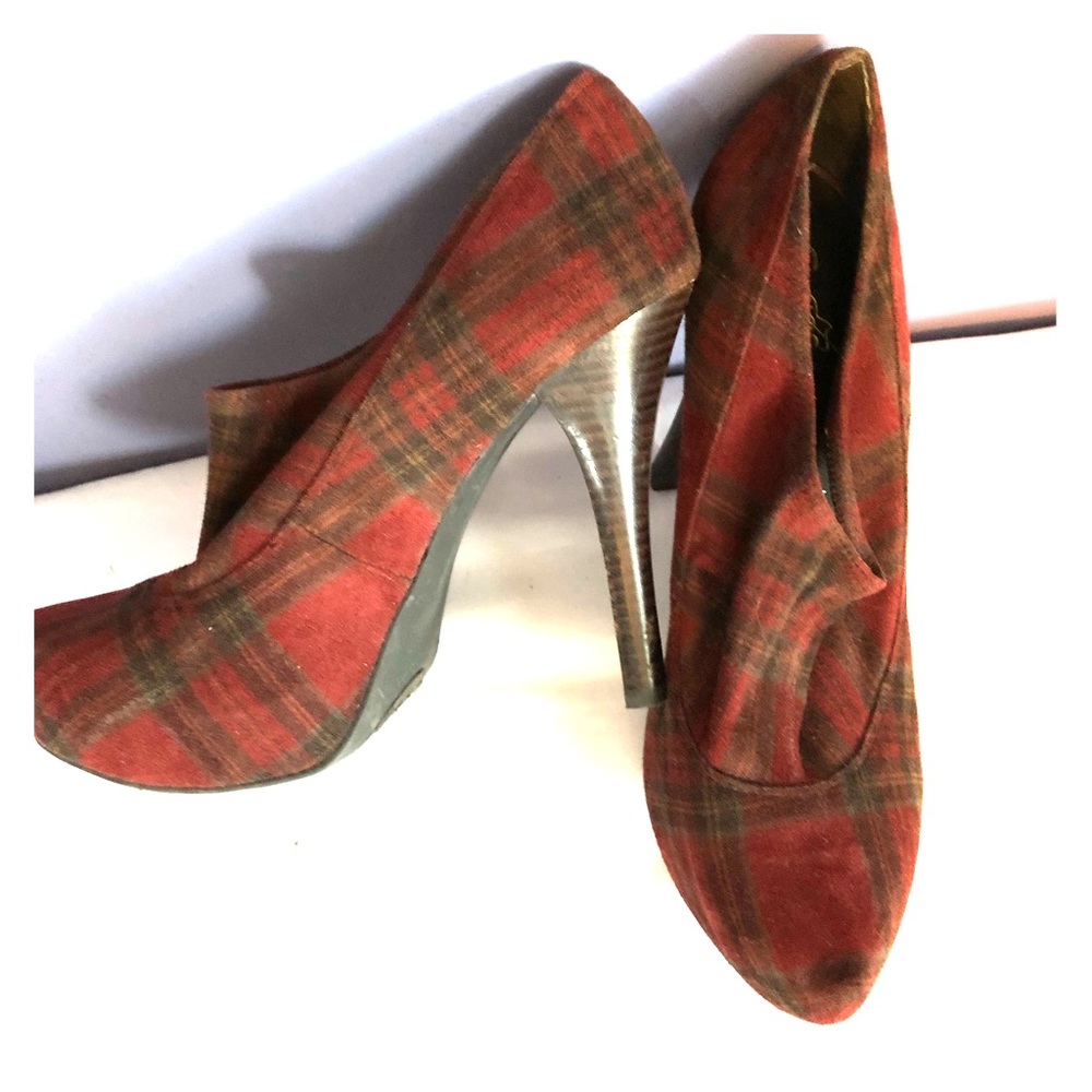 Red Plaid Platform Booties